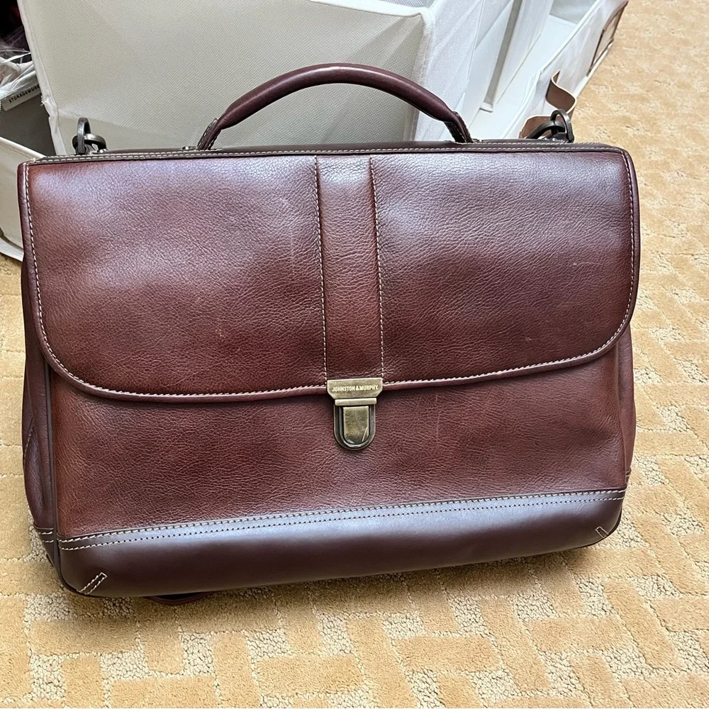 Johnston & Murphy Brown Leather Briefcase for Men